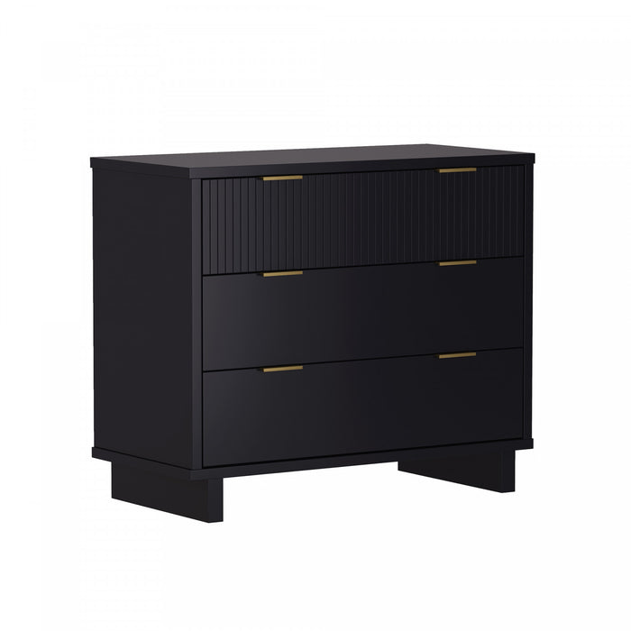 Commode contemporaine Elara 38\" en bois massif noire (3 tiroirs)