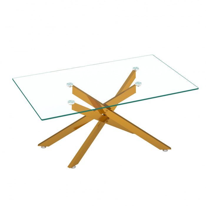 Table basse rectangulaire en verre de 39,37\" Olivia avec pieds metalliques elegants, doree