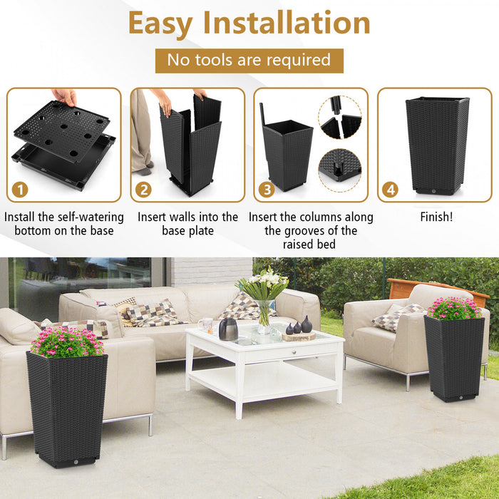 Costway 2pcs Outdoor Wicker Flower Pot 22,5 \"planters Hauts Avec Trou De Drainage Noir