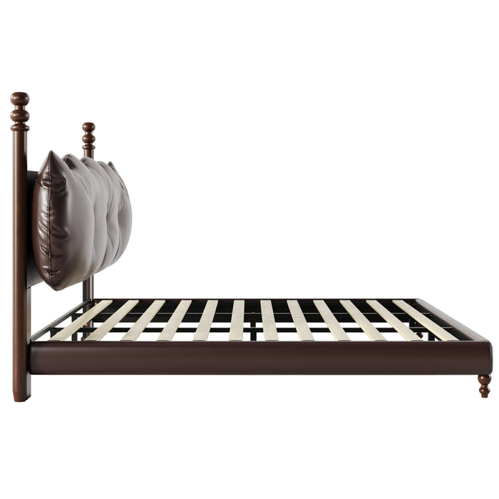 Cadre de lit plateforme en simili cuir Emma avec tete de lit, taille California King, marron fonce