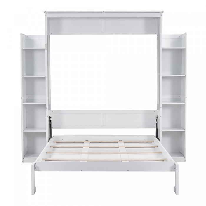 Aiden Lit escamotable Murphy avec etageres et eclairage LED, taille Queen, blanc