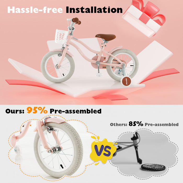 Velo Costway 14\" Pour Enfants Avec Roues D'entrainement Amovibles Et Panier Pour 3-5 Ans