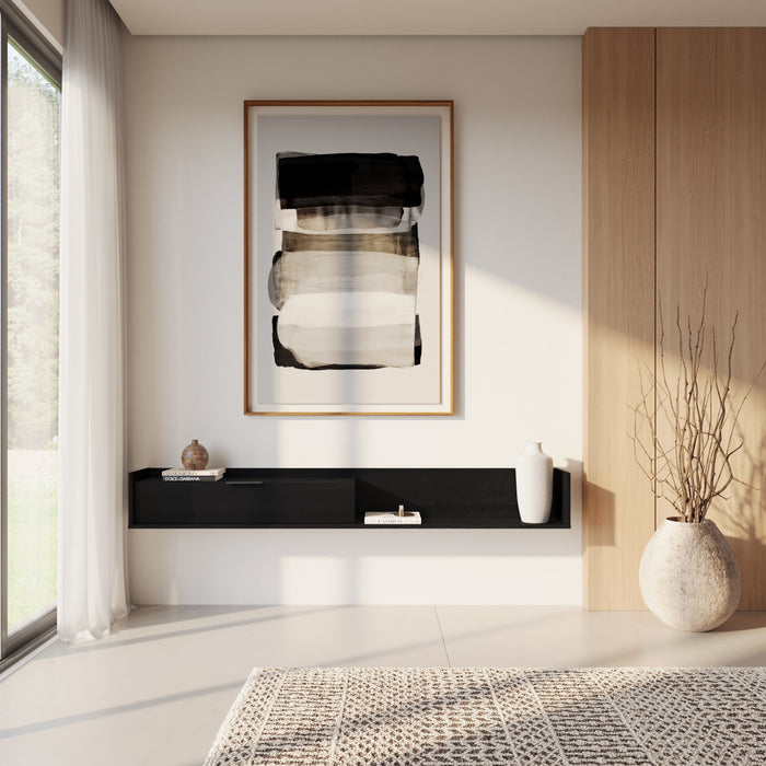 Meuble pour téléviseur mural mince Nordika de 72 po avec armoire de rangement - noir