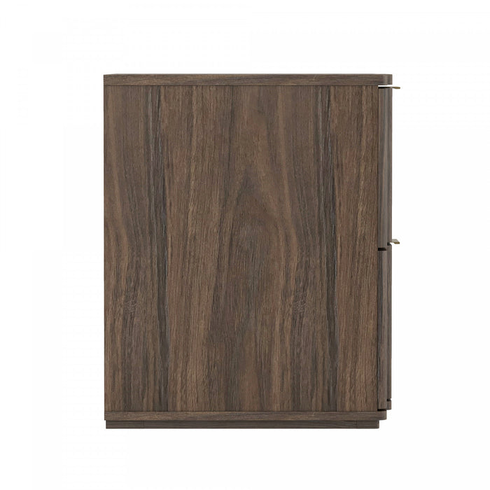 Table de nuit Clive style milieu du siecle 56 cm en noyer et or (2 tiroirs)