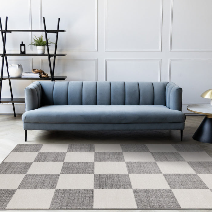Tapis Covington a Carreaux Gris et Blanc, 6'7\" x 9'10\"