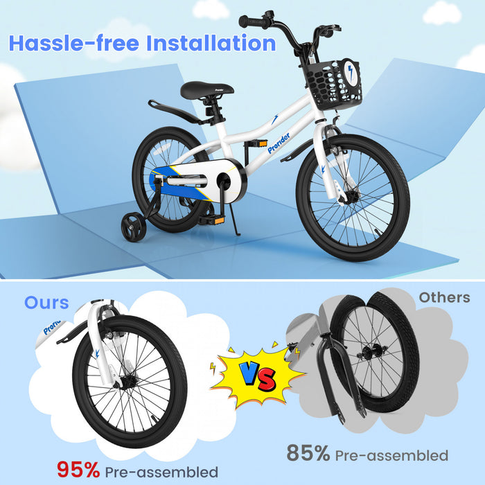 Velo Costway 18\" Pour Enfants Avec Roues D'entrainement Amovibles Et Panier Pour 4-8 Ans Blanc