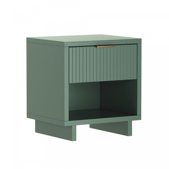 Table de nuit contemporaine Elara 18\" en bois massif vert sauge (1 tiroir)