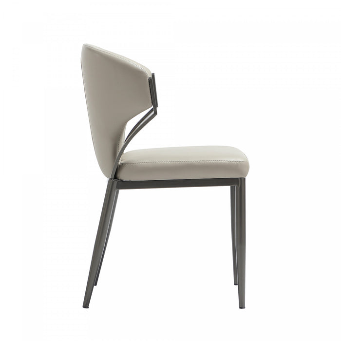 Chaise de salle a manger moderne en metal et cuir vegetalien Kirsten, gris clair - Lot de 2