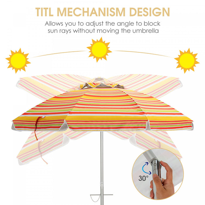 Costway Parasol de plage pour patio de 6,5 pieds, protection solaire, inclinaison, sac de transport