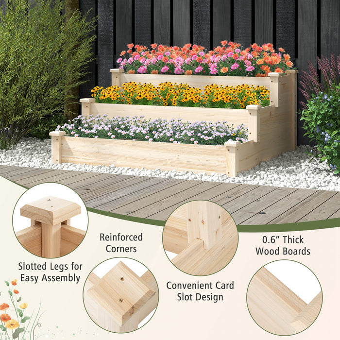 Lit De Jardin Eleve En Bois A 3 Niveaux Costway Avec Planteur De Croissance De Base A Extremite Ouverte Pour La Cour Arriere
