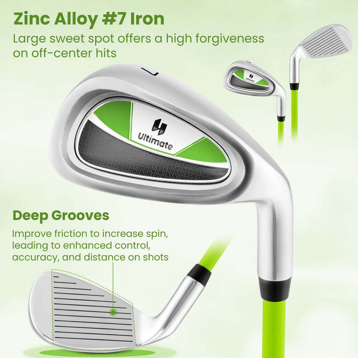Ultimate Junior #7 Fer Pour Enfants Avec Arbre En Fibre De Verre Et Couverture De Tete Junior Practice Golf Club Green