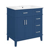 Savannah 30 Inch Bathroom Vanity with Ceramic Sink and Spacious Storage Cabinet, Navy Blue | Savannah Meuble de salle de bain 30 pouces avec vasque en ceramique et armoire de rangement spacieux, Bleu marine