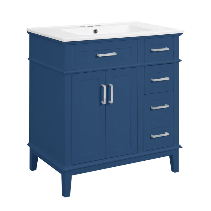 Savannah Meuble de salle de bain 30 pouces avec vasque en ceramique et armoire de rangement spacieux, Bleu marine