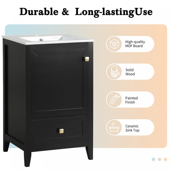 Puret Meuble-Lavabo Simple 20 po avec Etagere de Porte et Tiroir Coulissant, Noir