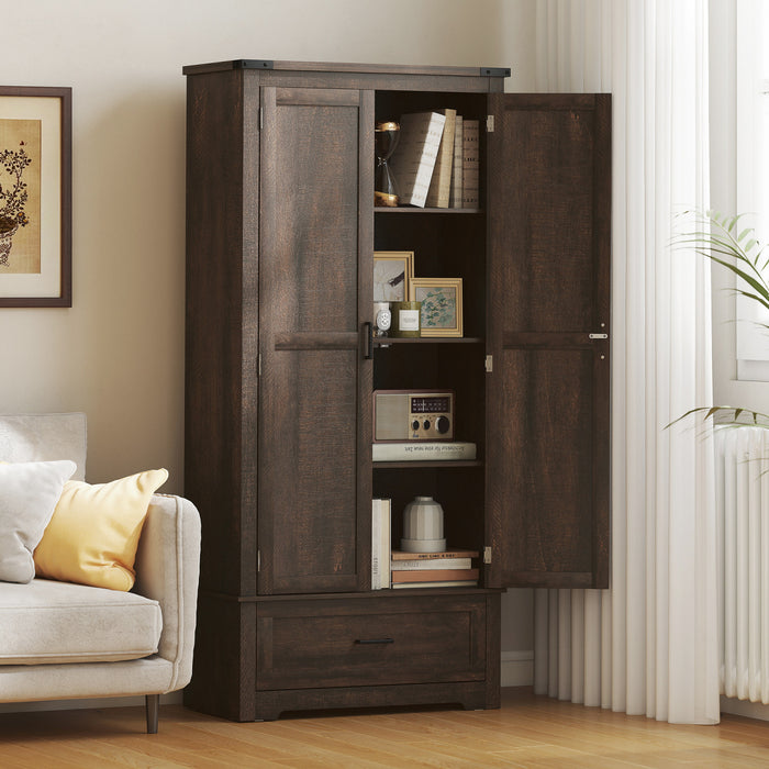 HOMCOM Buffet de Cuisine Haut avec Etageres Reglables, Marron Fonce