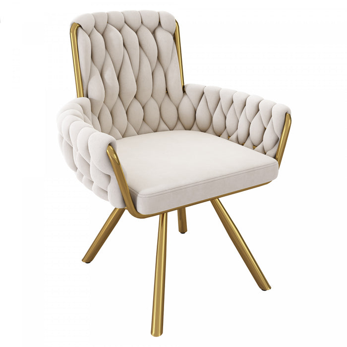 Chaises de salle a manger pivotantes Timothy en velours avec revetement capitonne et pieds en metal dore, lot de 4
