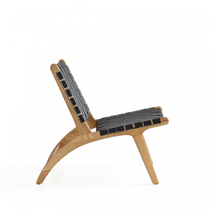 Fauteuil d’appoint Maintenon Industry Chic en bois et cuir vegetalien noir et naturel – Lot de 2