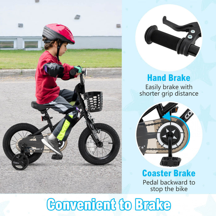 Costway 14\" Velo Pour Enfants Avec Roues D'entrainement Guidon Et Frein A Main Reglable Noir