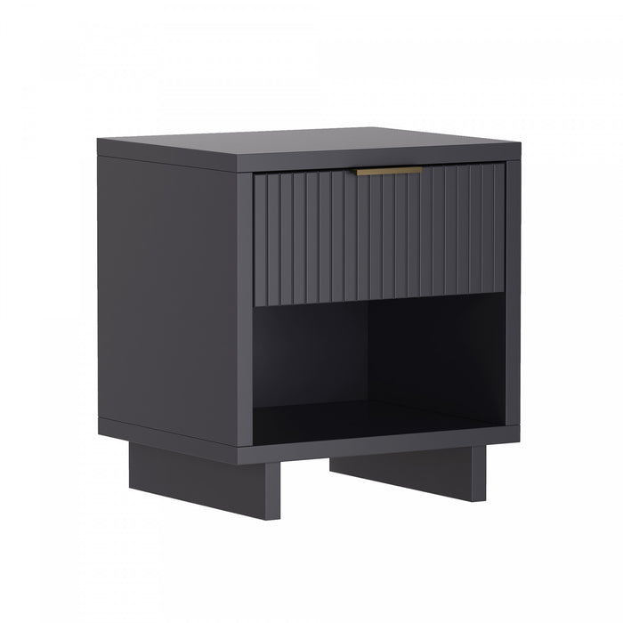 Table de nuit contemporaine Elara 18\" en bois massif gris charbon (1 tiroir)