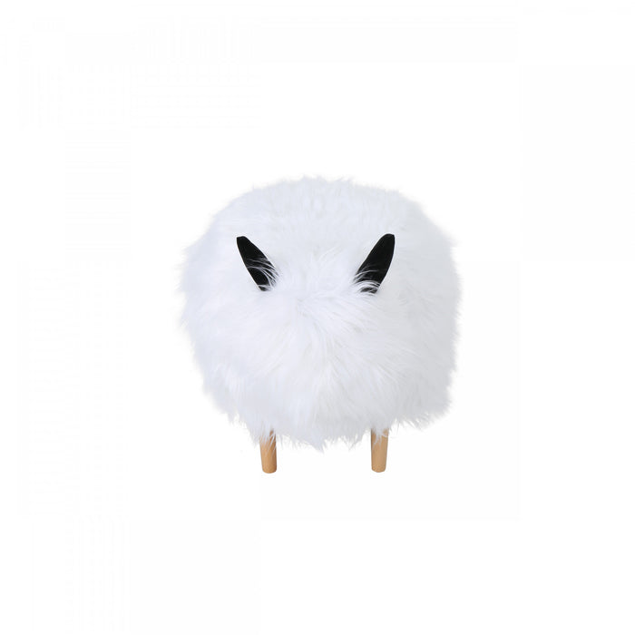 Pouf Repose-pieds Julius En Bois Tapisse Avec Pieds En Forme De Yak, Blanc