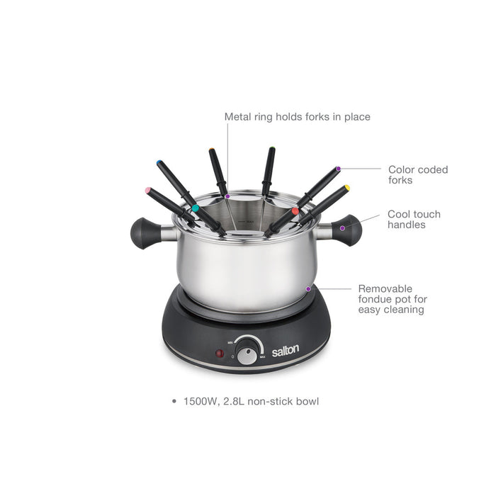 Salton service a fondue electrique 2,8 L - acier inoxydable