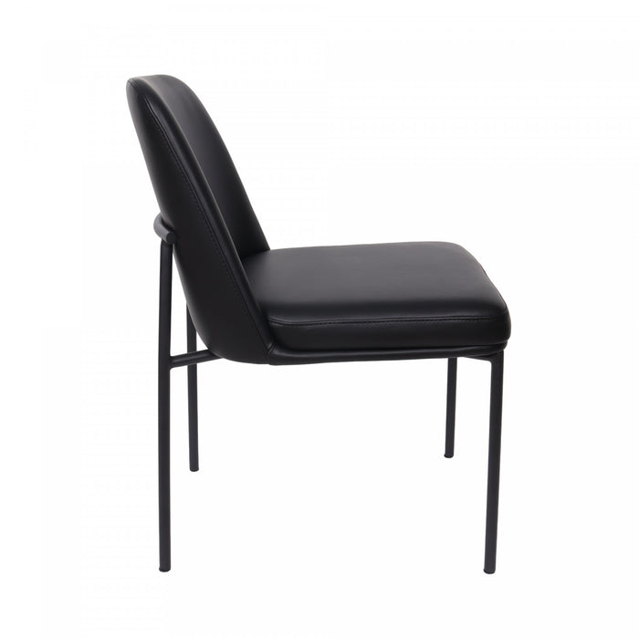 Chaise laterale contemporaine Loft en cuir vegetalien et metal noir - Lot de 2