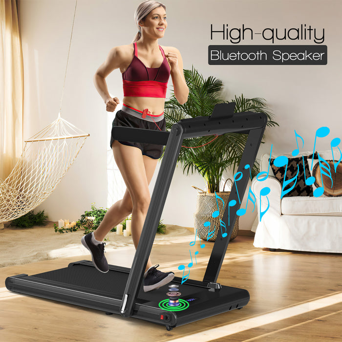 Tapis De Course Pliant De Marque Costway 2 En 1, 2 Cv Machine De Jogging Avec Double Affichage Led Noir