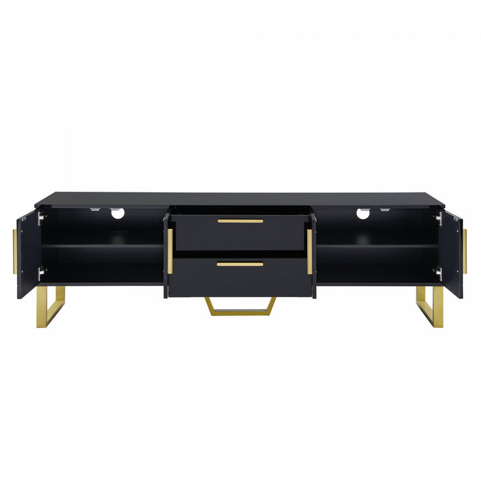 Steven 66.9\" Cabinet TV Sur Pieds avec Poignees et Pieds Dores, Noir