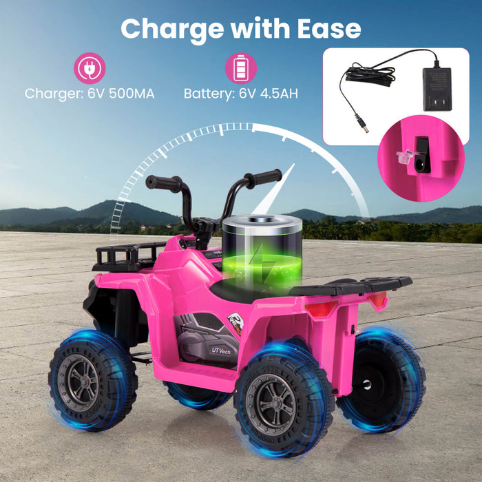 Costway Kids Ride On Electric Atv 6v Quad Car A 4 Roues Avec Pneus De Bande De Roulement De Demarrage A Un Bouton Rose