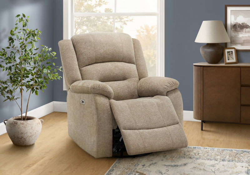 Grand Fauteuil Rembourre Inclinable, Port Usb Inclus, Tissu Beige, Transitionnel