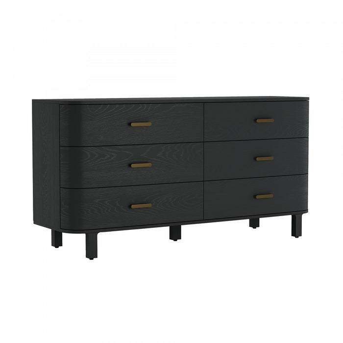 Commode contemporaine Solara 68\" en bois massif noir (6 tiroirs)