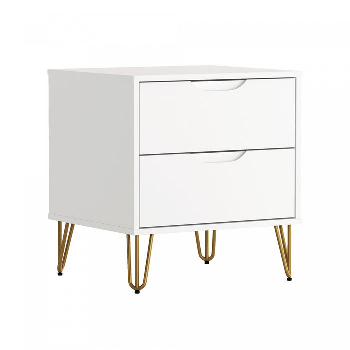 Table de nuit Avira style milieu du siecle moderne 20\" en blanc (2 tiroirs)