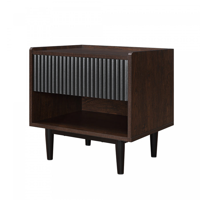 Table de nuit Duane style milieu du siecle 20\" cannelee noire (1 tiroir) - Lot de 2