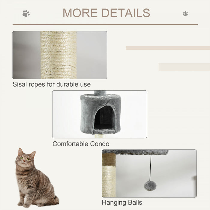 Pawhut Arbre A Chat A 4 Niveaux Du Sol Au Plafond, Grande Tour Pour Chat Avec Griffoir, Rembourrage En Peluche, Jouet Balle, Condo Pour Chat Pour Chats D'interieur, Gris Clair