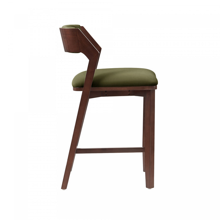 Tabouret de comptoir moderne en bois Patricia avec revetement en tissu vert tortue - Lot de 3