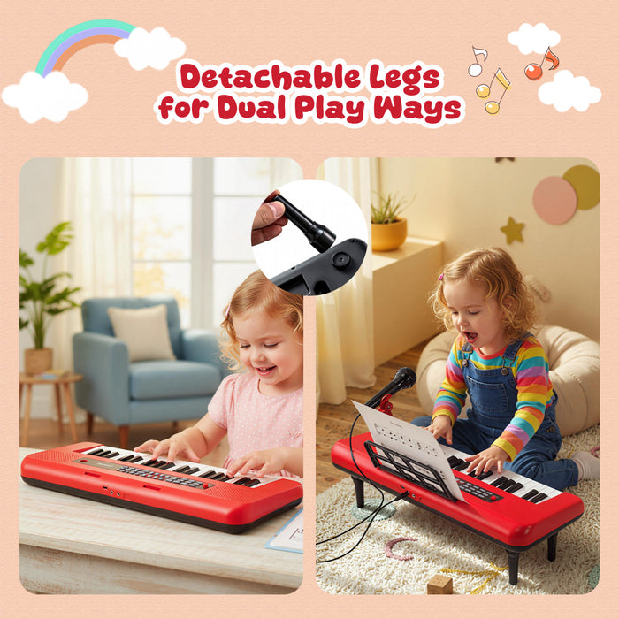 Costway Clavier de Piano Portable pour Enfants 37 Touches, Jouet Musical avec Microphone et Pupitre - Rouge