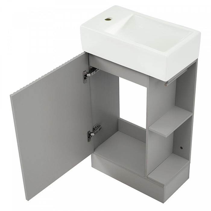 Ethan Meuble-lavabo de 18,6\" avec vasque et etagere reglable, Gris