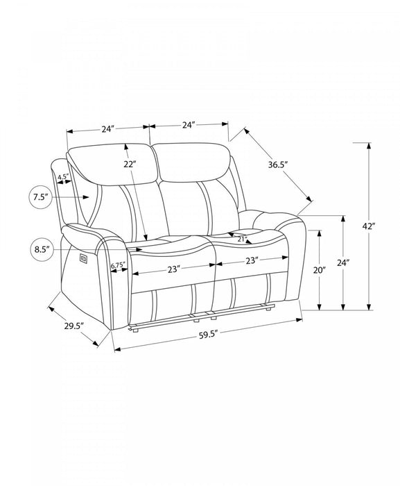Grand Causeuse 2 Places Inclinable Electrique, 60\"L, Port Usb Inclus, Aspect Cuir Brun