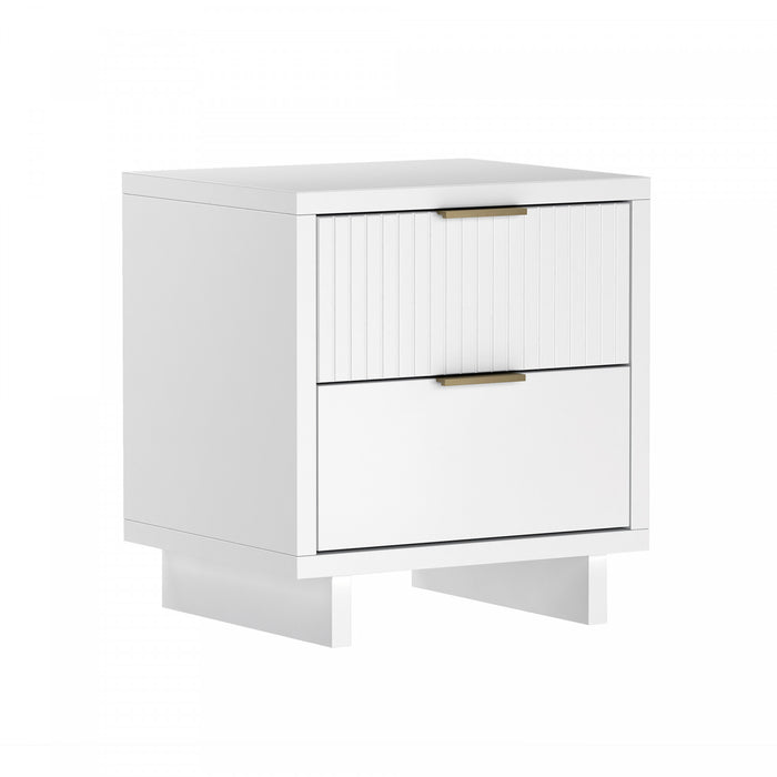Table de nuit contemporaine Elara 18\" en bois massif blanc (2 tiroirs)