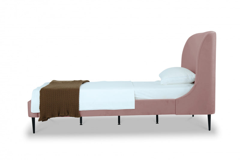 Lit jumeau Heather style milieu du siecle moderne en velours, rembourre, coloris rose poudre et noir