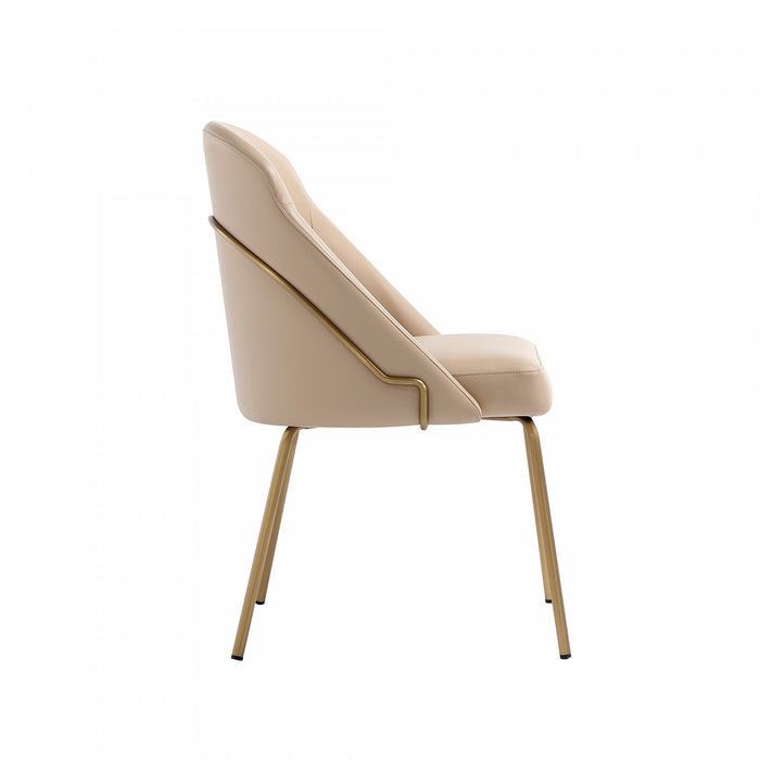 Chaise de salle a manger moderne Gracie en metal et cuir vegetalien, coloris beige et or