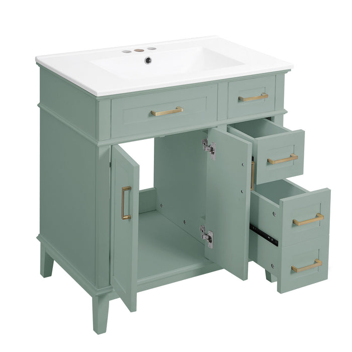 Savannah Meuble de salle de bain 30 pouces avec vasque en ceramique et armoire de rangement spacieux, Vert clair