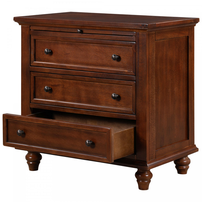 U_Style Table de Nuit Peinte 27.6 po avec Tiroir Coulissant et 3 Tiroirs, Brun
