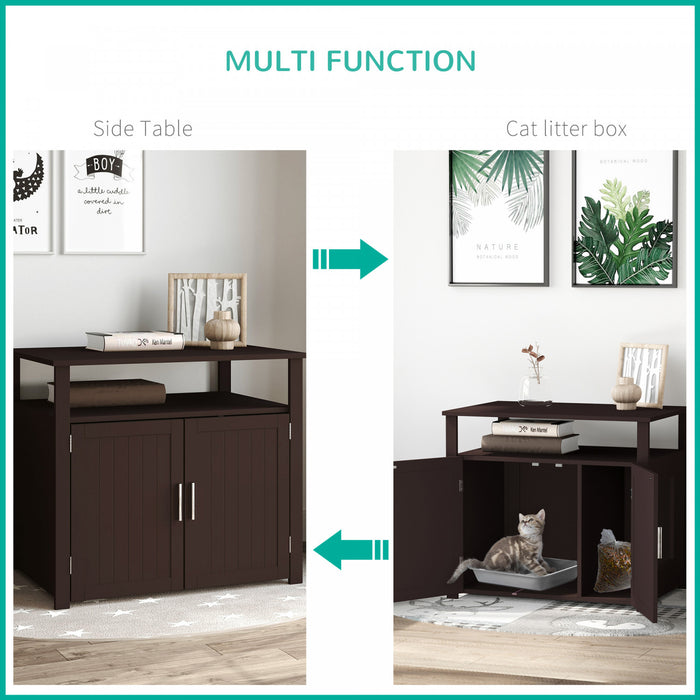 Pawhut En Bois Pour Chat En Bois Litiere Pour Animaux De Compagnie Enceinte Chaton Maison Table De Chevet Table D'appoint Armoire Cachee Avec Separateur Amovible/reglable Portes Magnetiques Marron