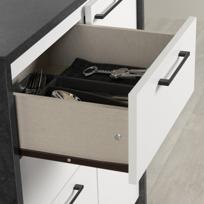  Îlot de cuisine compact Myro avec rangement - imitation de pierre noire et blanc