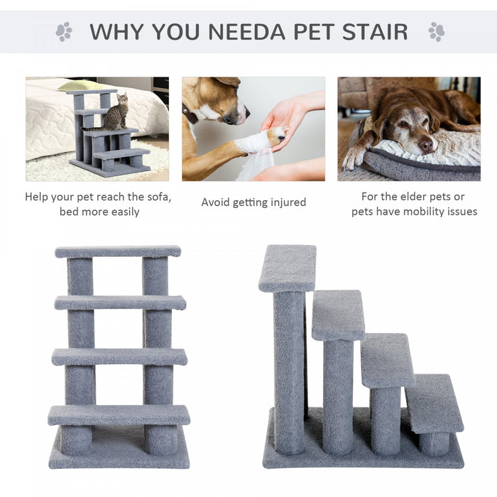 Pawhut 24'' Arbre A Chat Escalier Pour Animaux Chats Avec Griffoirs 4 Marches Panneaux De Particules Peluche Courte Gris