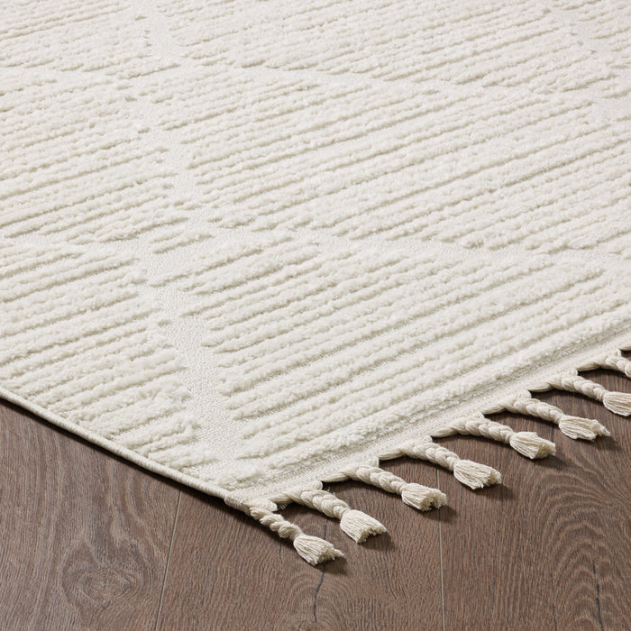 Carpette à poil long Quinto crème à motif de grands treillis - 2 pi 7 po x 8 pi 