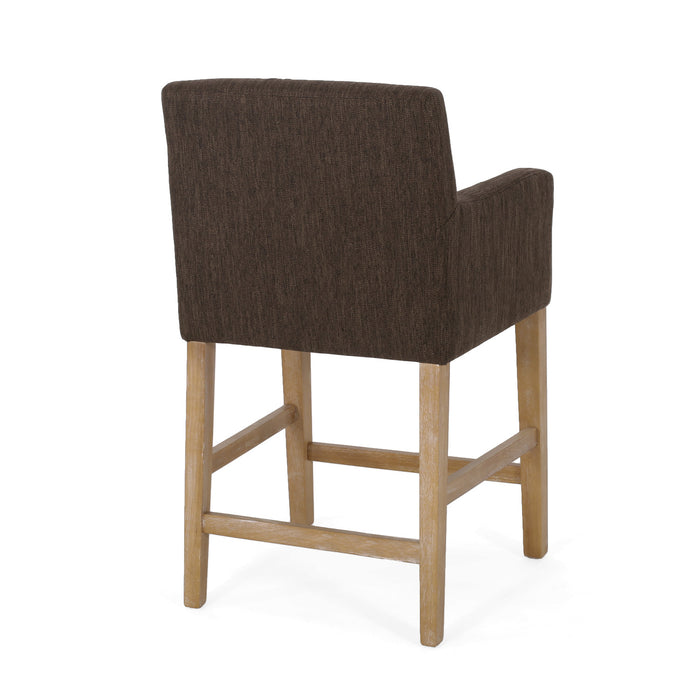 Ensemble De 2 Tabourets De Comptoir Gabrielle, Assise 66 cm – Tissu Rembourre Et Pieds En Bois Massif, Brun