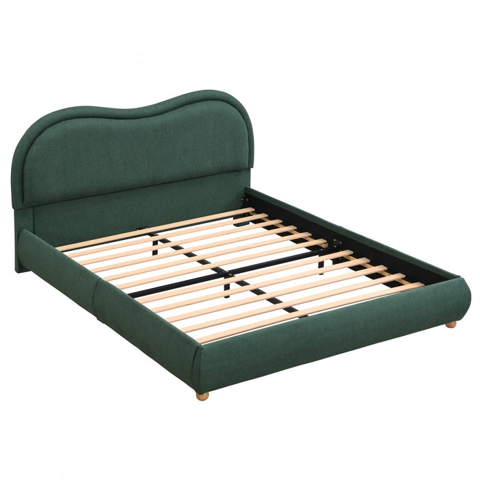 Olivia Cadre de lit plateforme rembourre avec tete de lit incurvee, taille Queen, vert
