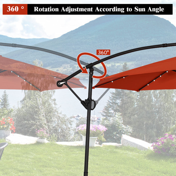 Costway Parasol deporte de patio de 10 pieds, solaire LED, rotation a 360 degres, orange